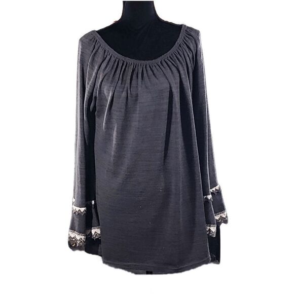 Win Win Grey White Double Lace Sleeve Swing Oversize Tunic Top Size L-XL - Picture 2 of 5